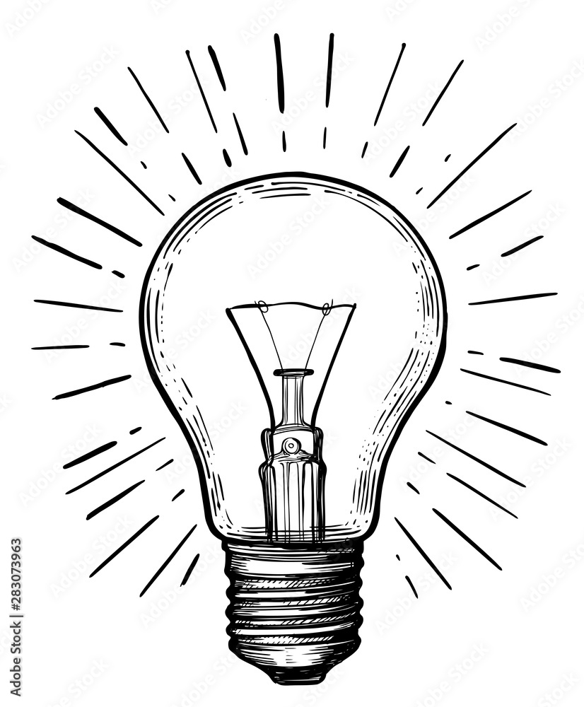 Wall mural Vintage light bulb in sketch style.