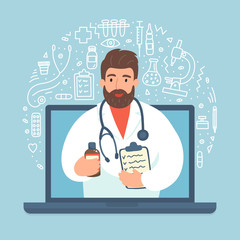 Online healthcare consultation, medical examination, medicine order. 