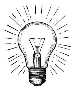 Vintage light bulb in sketch style.