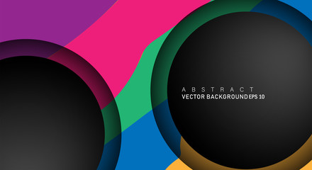 Colorful geometric vector backgrounds that overlap layers on black space circle for text and background designs