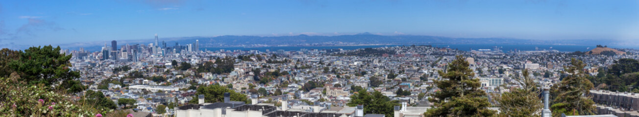 Fototapeta na wymiar Panoramic cityscape view of San Francisco seen from Upper Market Street.