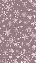 Seamless new year pattern. Christmas theme, silver openwork shiny snowflakes, pink pastel colors, 3D rendering.