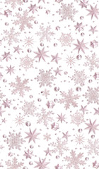 Seamless new year pattern. Christmas theme, silver openwork shiny snowflakes, pink pastel colors, 3D rendering.