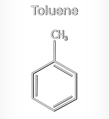 Toluene molecule, C7H8 - structural chemical formula and model