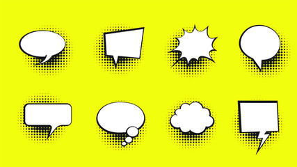 Set of comic style speech bubbles on flat background