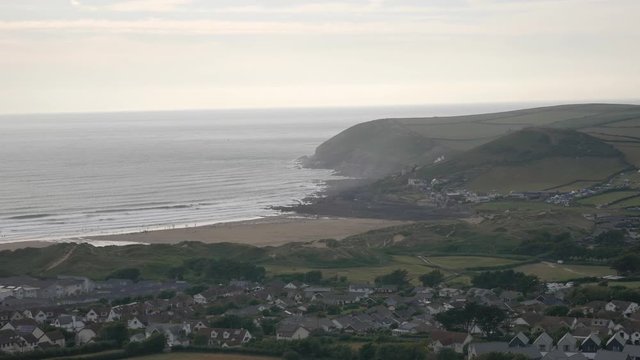 View from the top of the coast of Croyde England at the North Sea Ocean