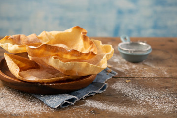 Papadum or papad traditional indian food, vegetarian bread from lentils or beans. Food popular in Nepalese, Pakistani, Indian and Bangladeshi cuisines.