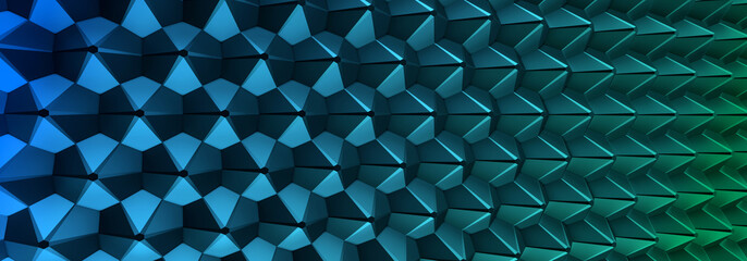 3d ILLUSTRATION, of COLORFUL abstract crystal background, triangular texture, wide panoramic for wallpaper