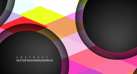 Geometric vector backgrounds that overlap layers on black space circle for text and background designs