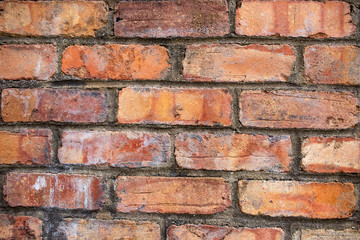 Orange worn grunge brick wall surface background weathered dirty distressed texture