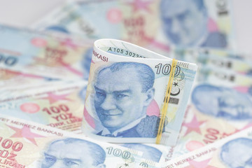 turkish banknotes isolated on white
