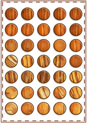 Buttons with wood texture. Isolated on white background. Vector illustration.