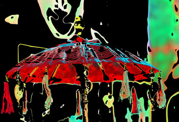 An oriental red parasol, for rain and for the sun