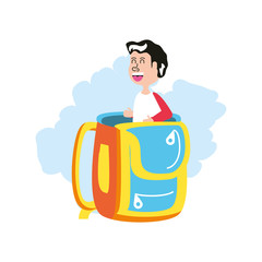 cute little student boy in school bag