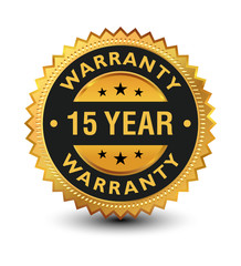 15 Year warranty banner, label, sign, badge isolated on white background.