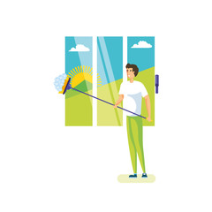 Isolated man cartoon cleaning design