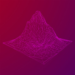 Wireframe terrain background. Cyberspace landscape grid technology vectorillustration