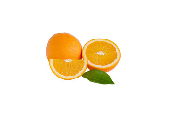 orange and slices on white background