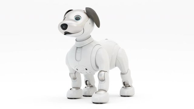 Robotic dog Aibo. Robot. 3d render. 4K. Looping motion.