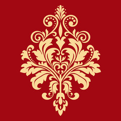 Damask graphic ornament. Floral design element. Gold and red vector pattern