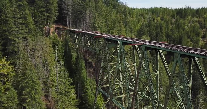 Vance Creek Bridge and Abandoned Railroad Over Deep Canyon Between Satsop Hills in Washington State USA Aerial