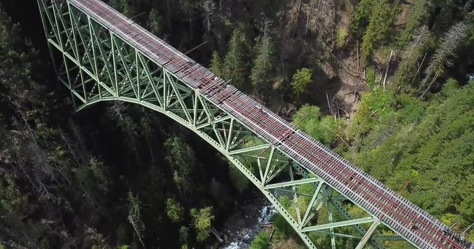 Abandoned Historic Vance Creek Bridge Over Canyon in Satsop Hills Washington State Usa, Ascending Aerial