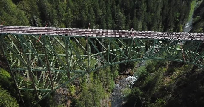 Cinematic Aerial of Old Vance Creek Bridge Over Deep Canyon Between Satsop Hills, Washington State Usa