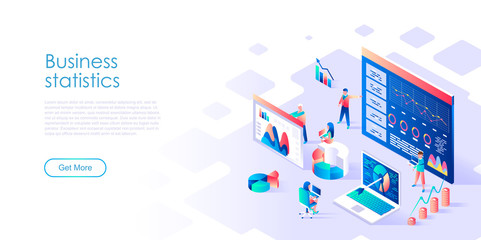 Modern flat design isometric concept of Business Statistic for banner and website. Isometric landing page template. Consulting for company performance, analysis concept. Vector illustration. - obrazy, fototapety, plakaty