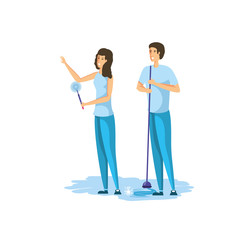 Fototapeta premium Isolated woman and man cartoon cleaning design