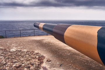 Vickers canyon in the Mola fortress in Mahon, Menorca, Balearic Islands. Fortress of Isblel II.