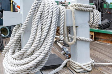 Mooring rope on vintage tall ship