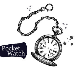 Hand drawn sketch style pocket watch isolated on white background. Vector illustration. - 283086791