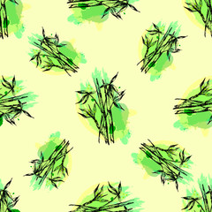 Seamless pattern of hand drawn sketch style bamboo stems with leaves. Isolated vector illustration.