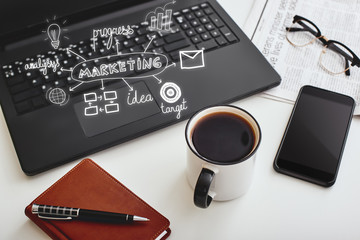 Ideas that grow brands. Cropped shot of office desk. Marketing concept