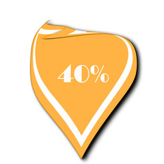 Advertising for discounts. Color label with white trim and percent in middle isolated on white background .
