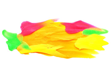 .Background and texture stain smears of multi-colored plasticine neon shades. Space for text. Isolate on a white background...