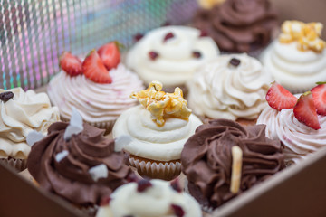 Sweet delicious colorful cupcakes for celebration