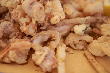 Assorted fried seafood with fried vegetables