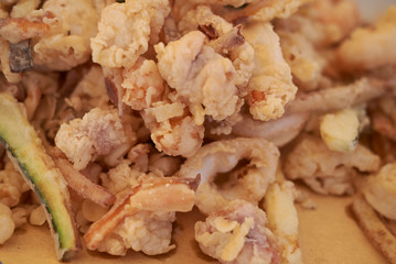 Assorted fried seafood with fried vegetables