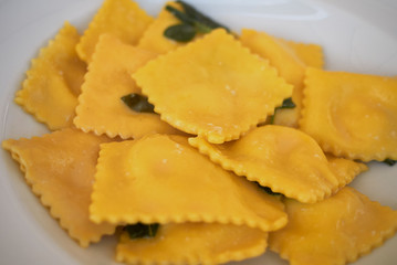 Ravioli pasta with butter and sage