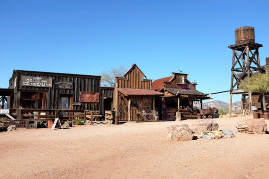 APACHE JUNCTION, ARIZONA - DECEMBER 8, 2016: Shops at the Goldfield Ghost Town, in Apache Junction, Arizona, off of Route 88.
