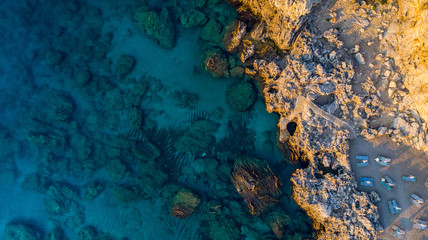 Fototapeta na wymiar Beach at Sunrise, Rhodes Greek Island, Aerial View
