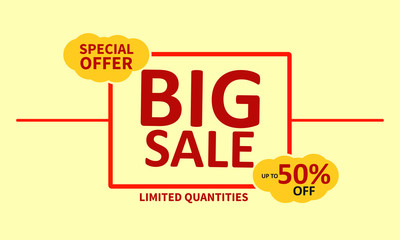 Big sale vector banner template. Promotional word art. Colorful tag. Sale tag vector. Special offer sale tag. Promotional sale price.