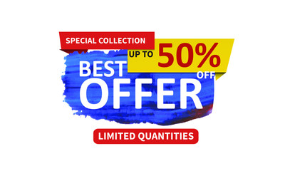 Best offer vector  banner template. Promotional word art. Colorful tag. Sale tag vector. Special offer sale tag. Promotional sale price. Special collection offer.