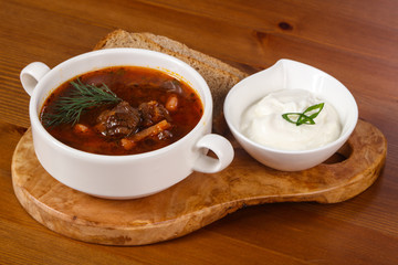 Traditional Russian borsch with meat
