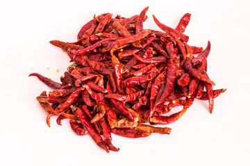 Dried red chili or chilli cayenne pepper isolated on white background