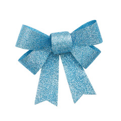 Blue glitter bow, shiny ribbon gift ornament