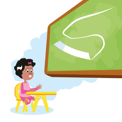 little student girl sitting in school desk in the classroom