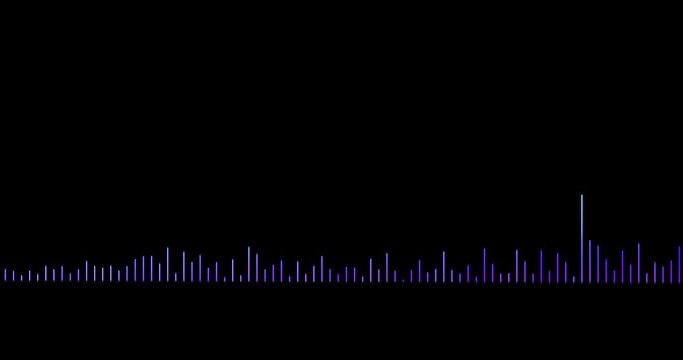 blue digital equalizer audio sound waves on black background, stereo sound effect signal with vertical lines