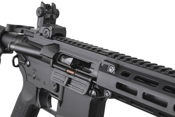 Modern automatic rifle isolated on white background. Reliable universal carbine for the army,...